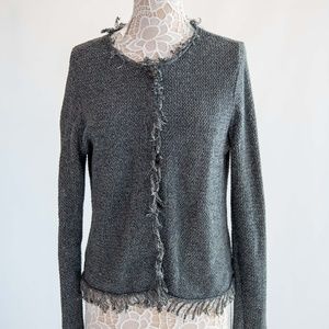 Eileen Fisher Italian yarn sweater with fringe color & hem button front size L
